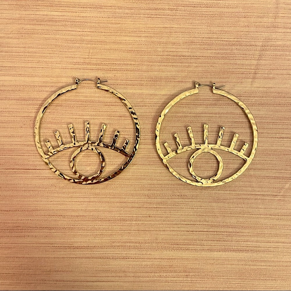 Gold Hoop Earrings with Eye Design